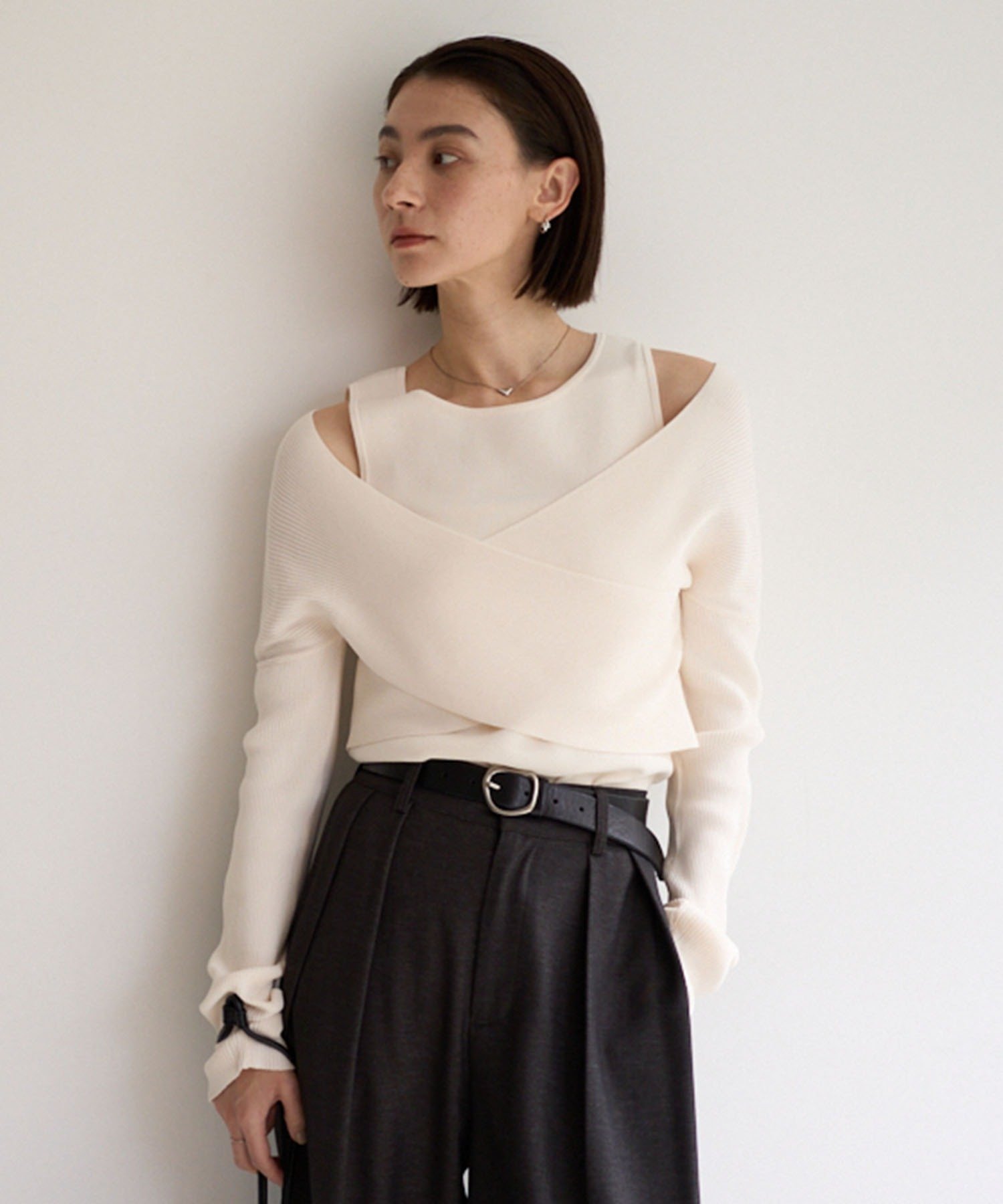 CAPRICIEUX LE'MAGE｜オフショルクロスレイヤードニット | Rakuten
