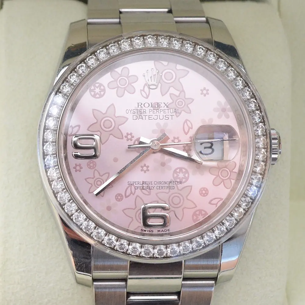 ROLEX デイトジャスト36 ピンクフラワー SS ベゼルダイヤの買取実例