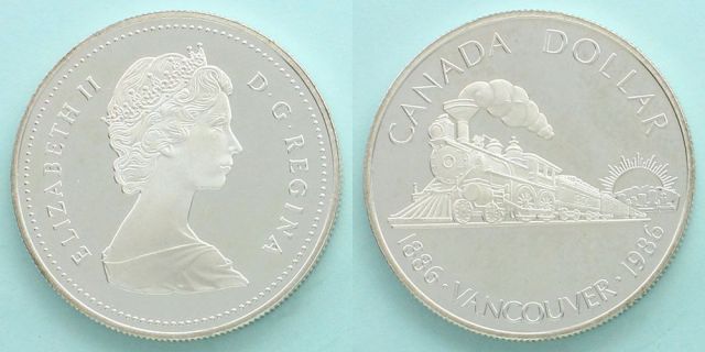 カナダ 1986 1ドル プルーフ銀貨 大陸横断鉄道開通100周年