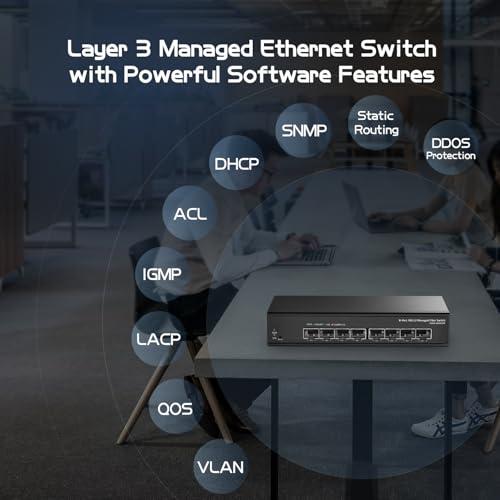 Binardat 8ポート 10ギガビット SFP+ マネージドスイッチ 1G/10G SFP+