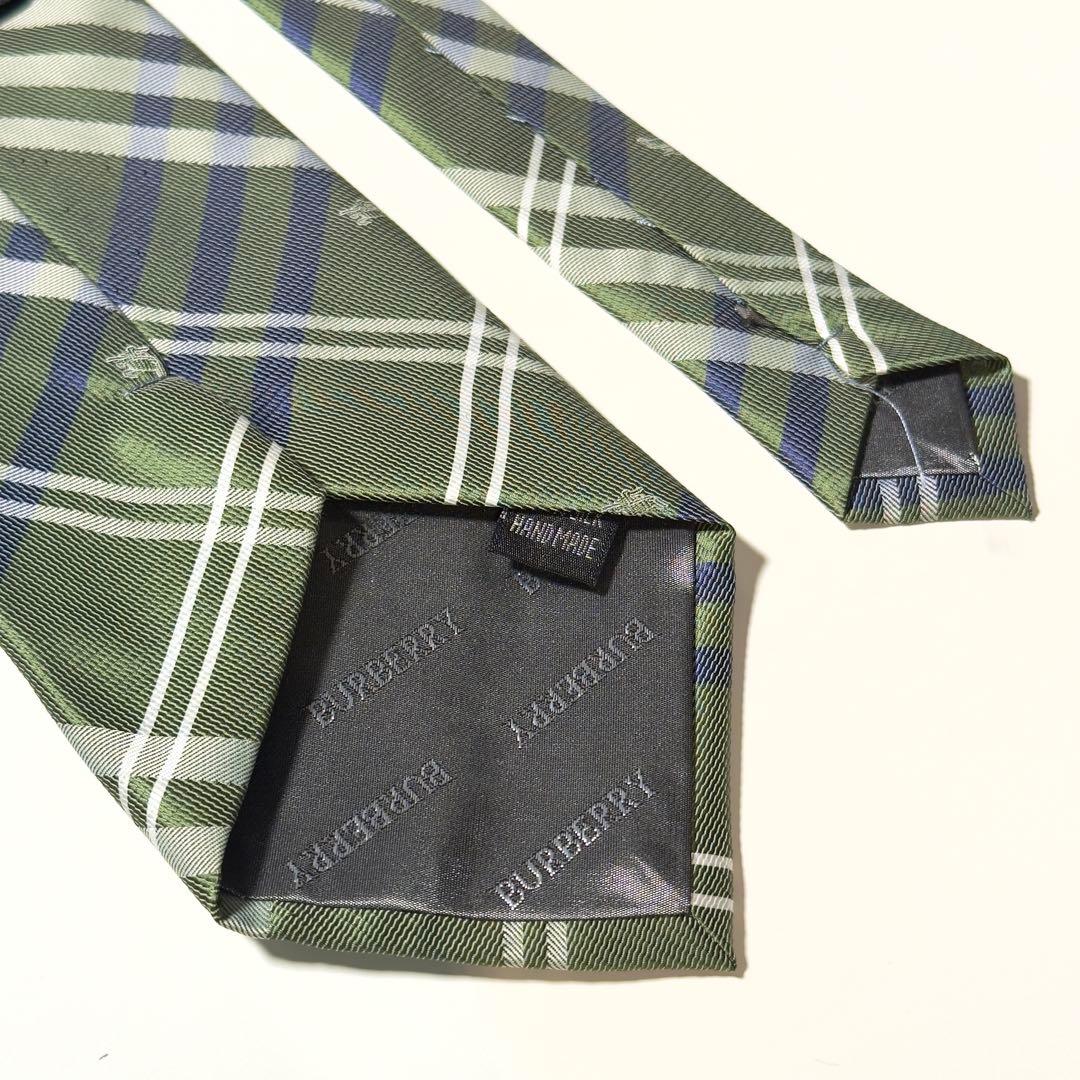 美品】 Burberry バーバリー チェック柄 グリーン系 ネクタイ